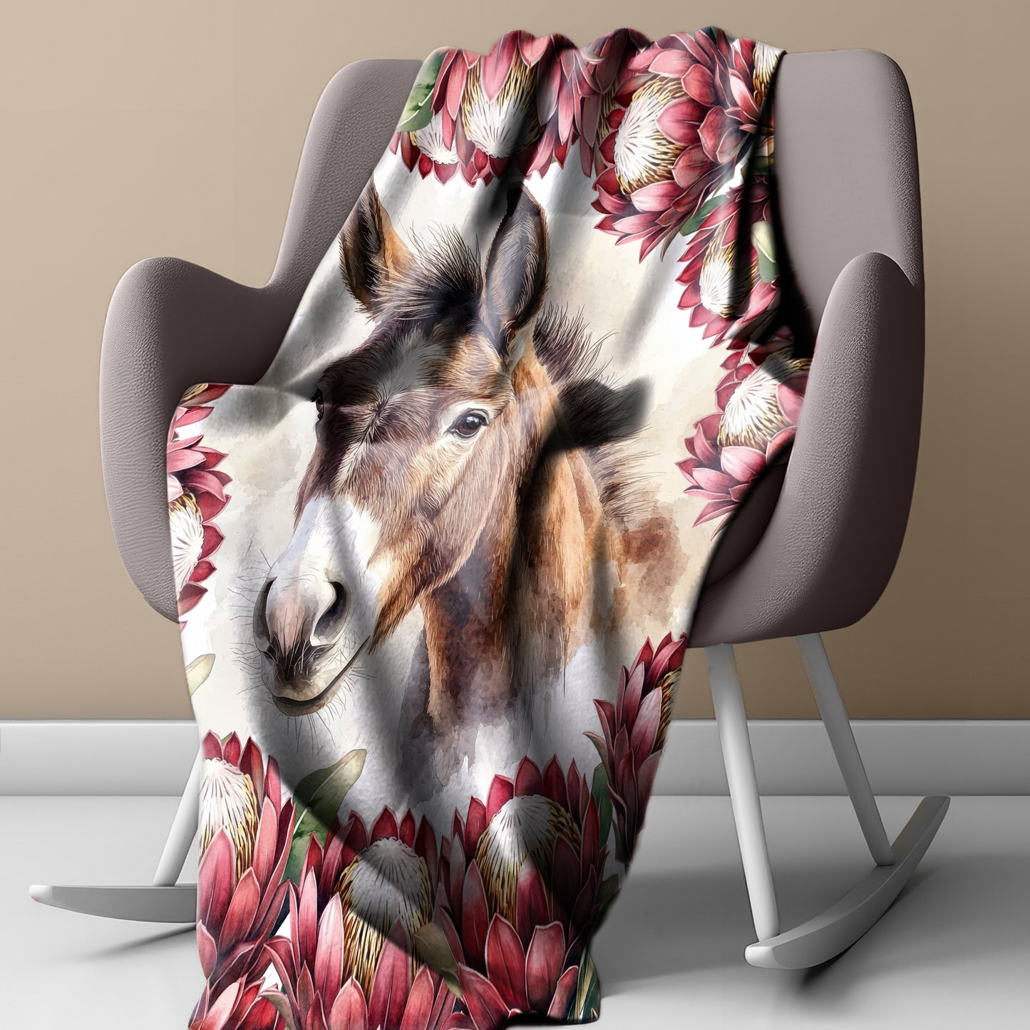 Donkey & Protea Light Weight Fleece Blanket by Mark van Vuuren