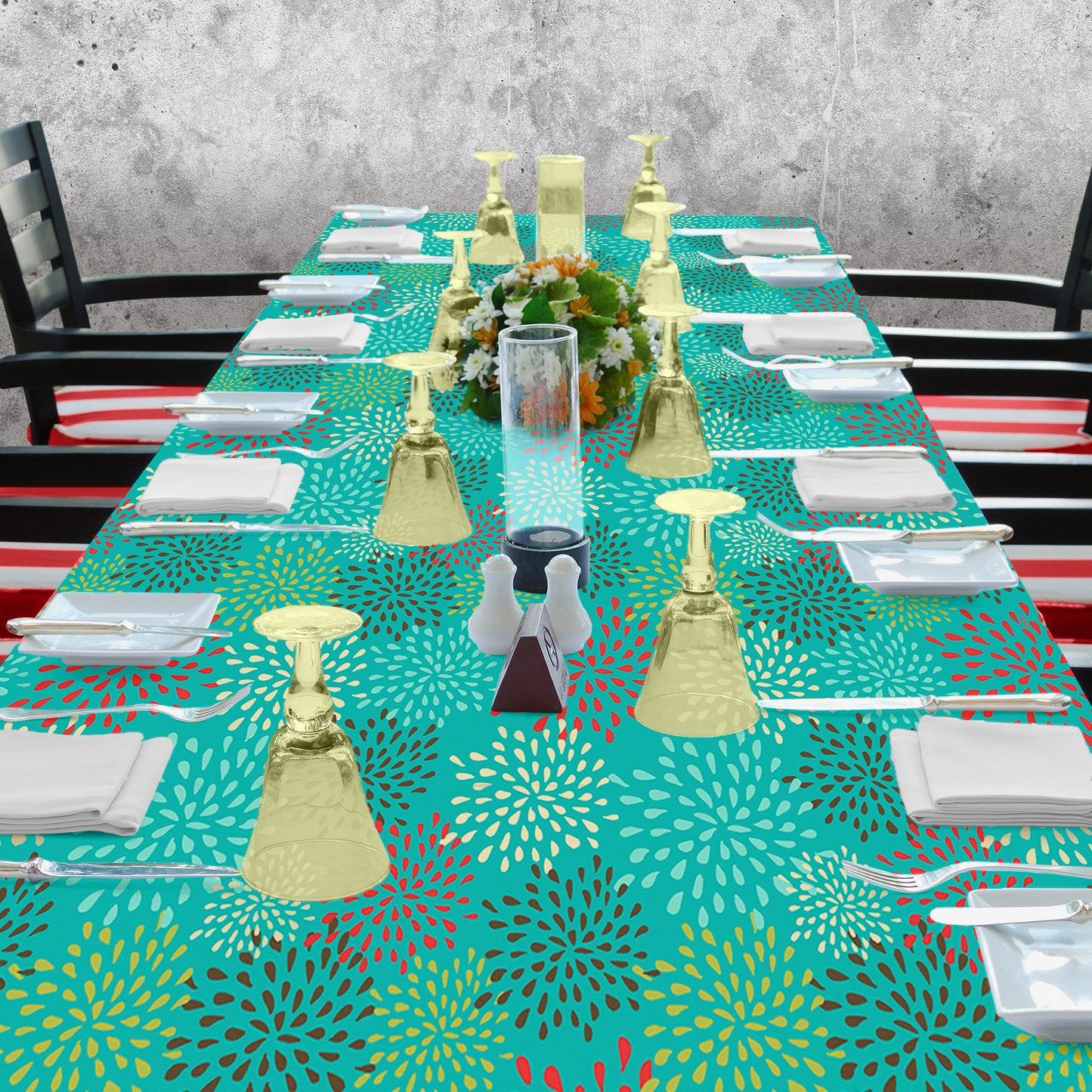 Dotted Flowers on Green 3m Rectangle Tablecloth