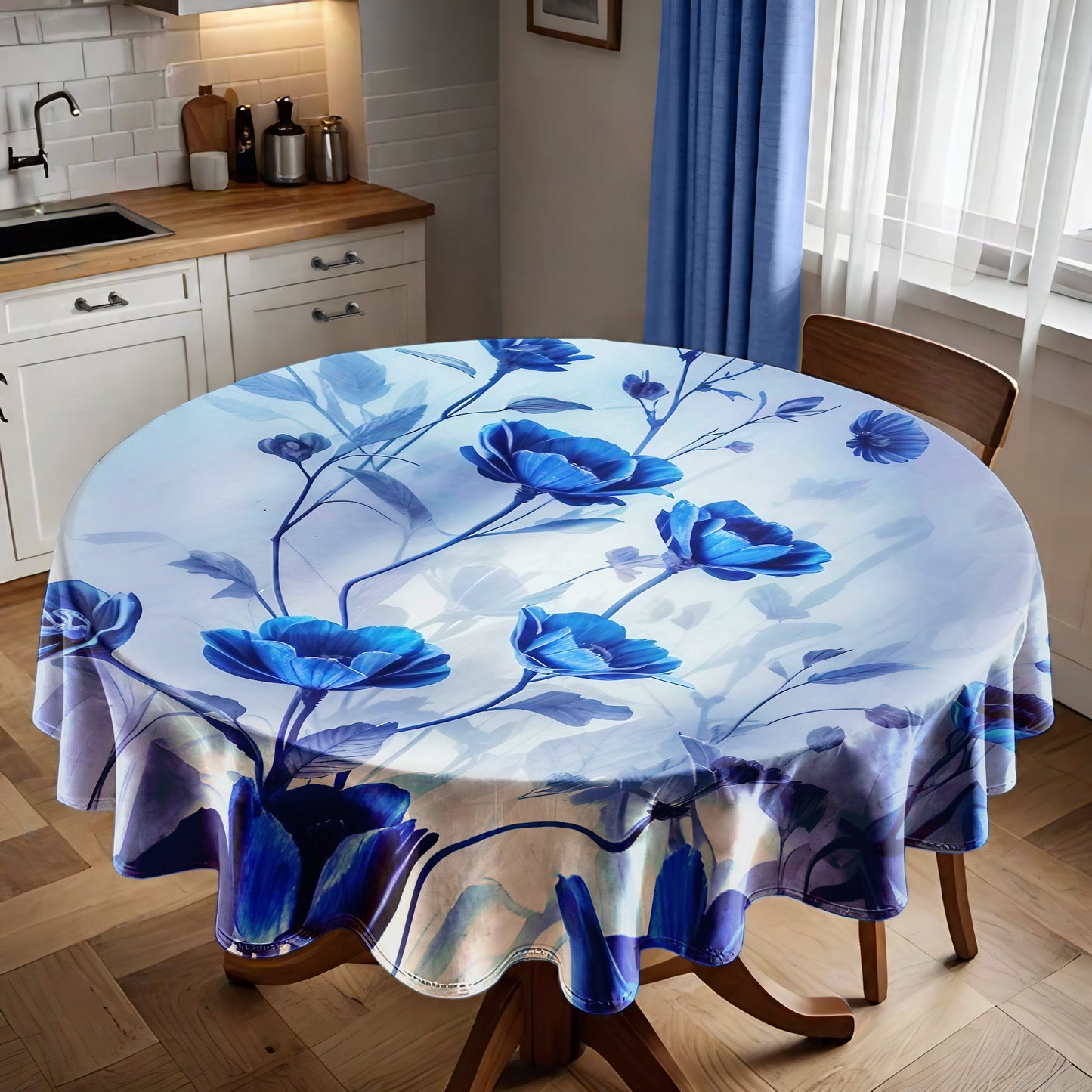 Dream in Indigo Silk Round Tablecloth