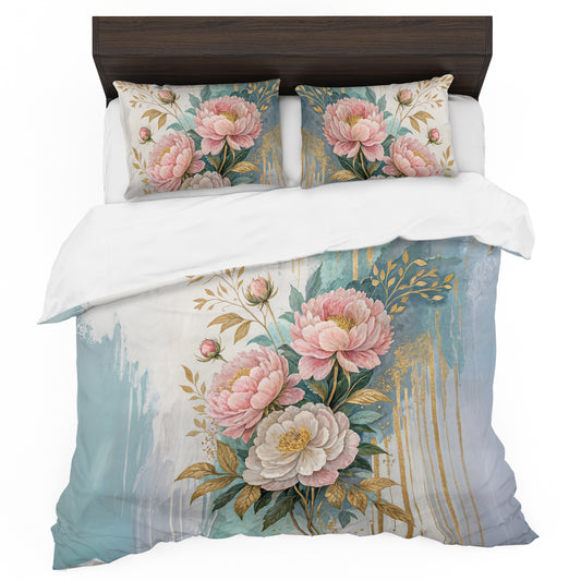 Drips of Fortune Peonies Duvet Cover Set