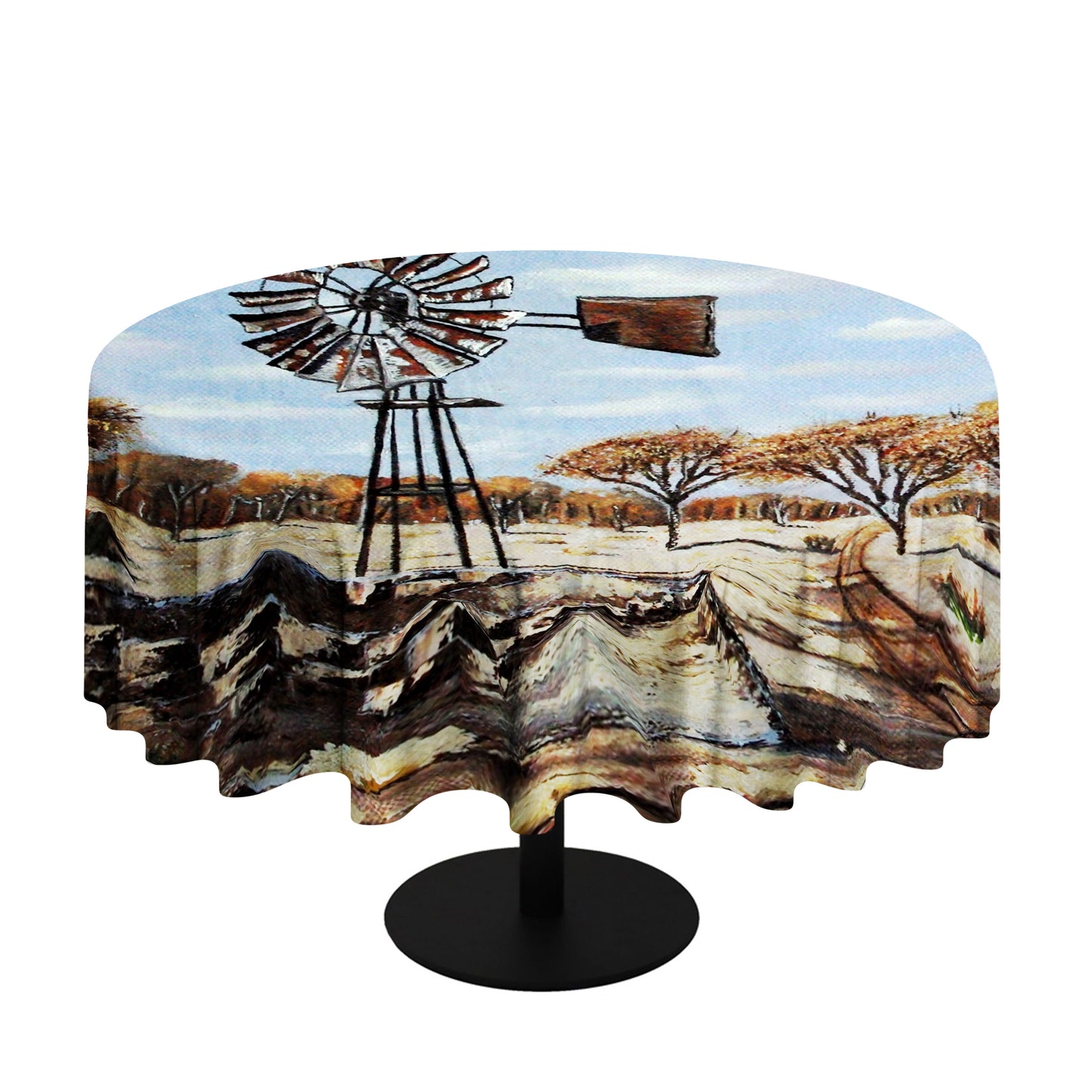Dry Windmill Dam  Round Tablecloth By Marthie Potgieter
