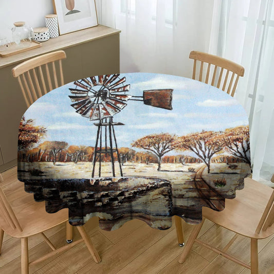 Dry Windmill Dam  Round Tablecloth By Marthie Potgieter