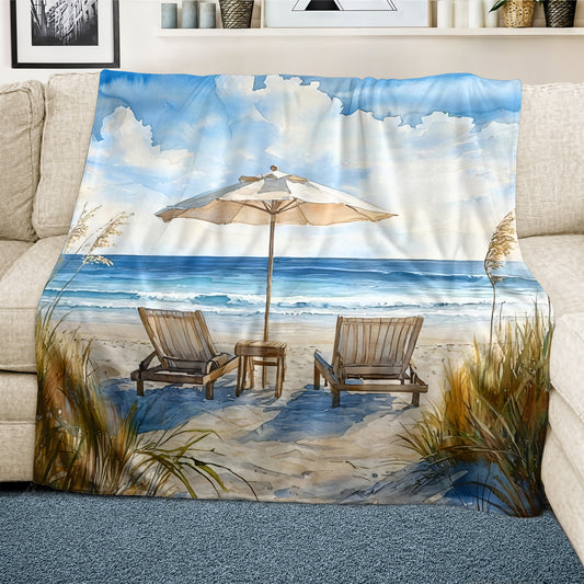 Early Morning on the Beach Light Weight Fleece Blanket