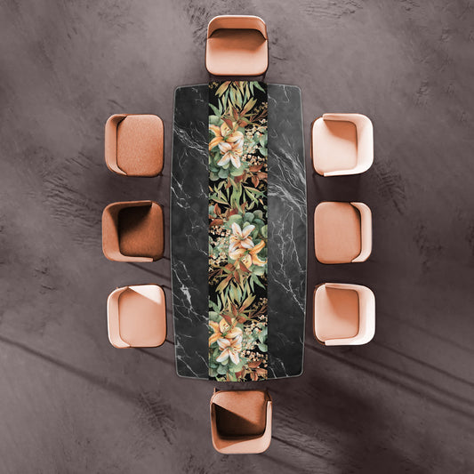 Earth Tone Flower Arrangement on Black Table Runner  By Mark Van Vuuren