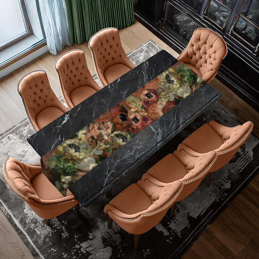 Earth Tone Water Painted Flowers Table Runner by Mark van Vuuren