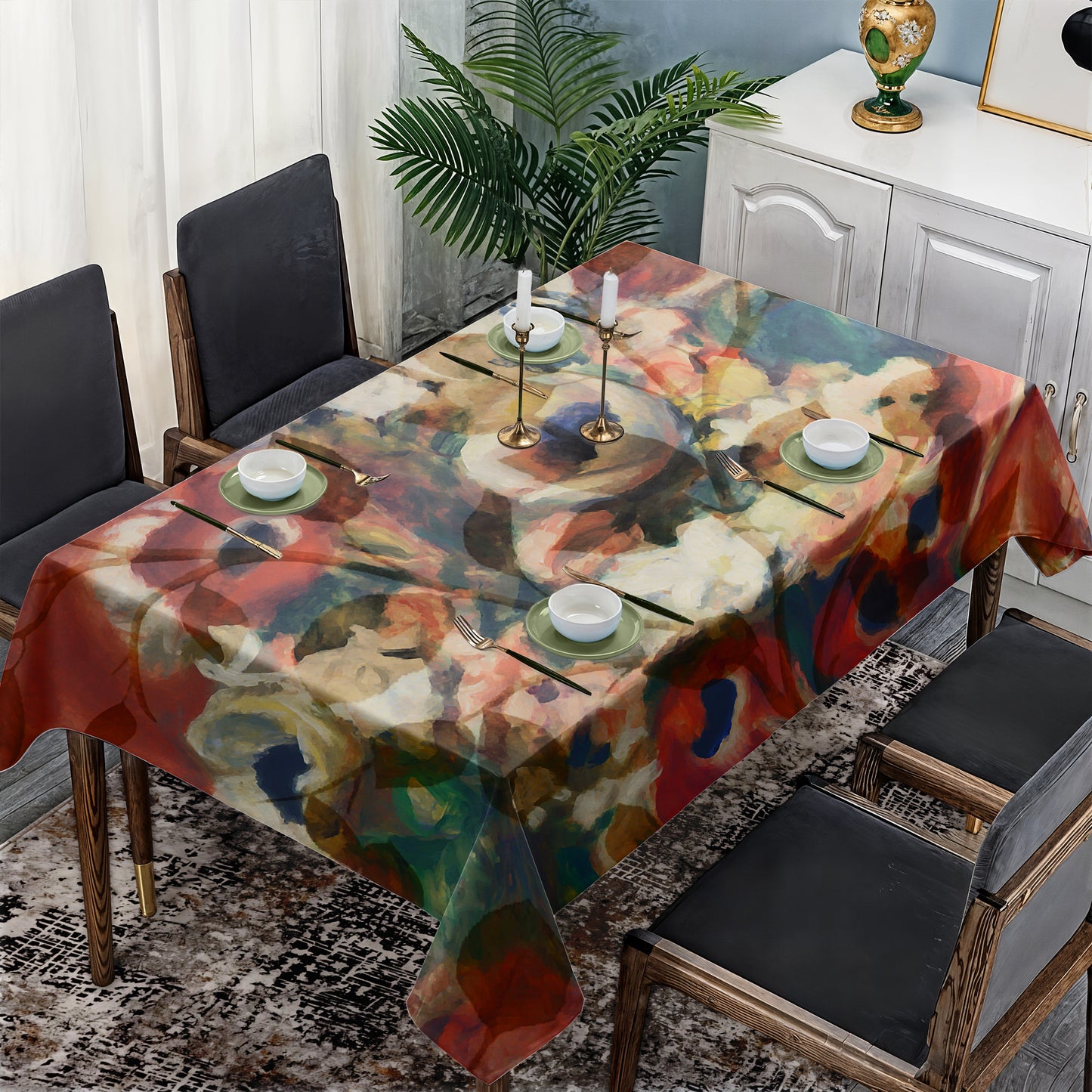 Earthy Toned Flower Pattern Rectangle Tablecloth By Mark Van Vuuren