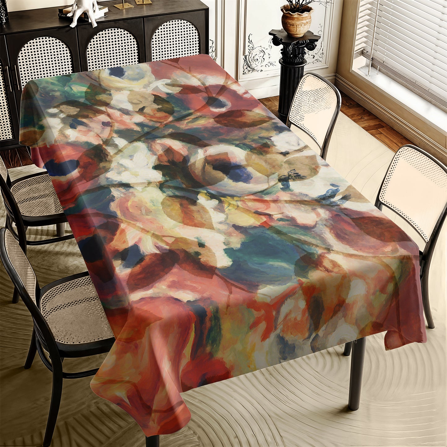 Earthy Toned Flower Pattern Rectangle Tablecloth By Mark Van Vuuren