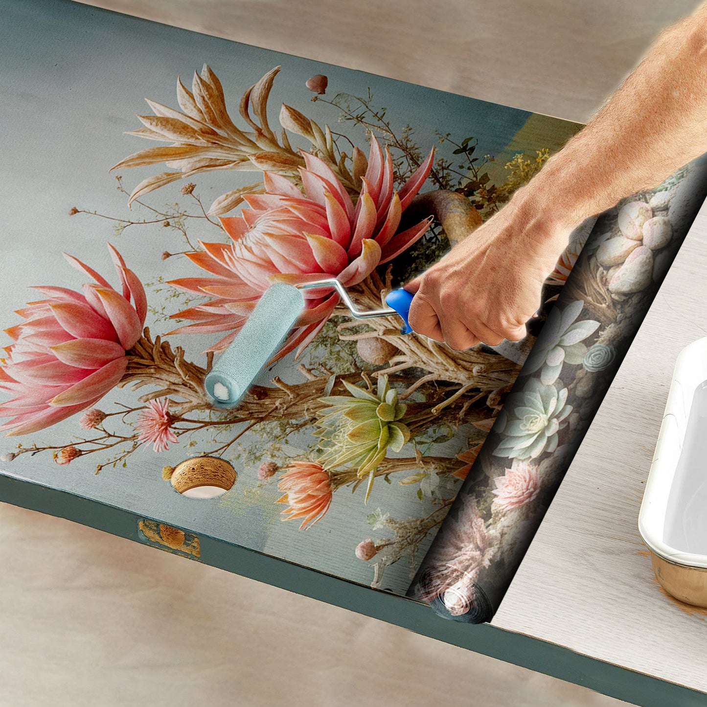 Echoes of Protea & Succulents Door Decoupage