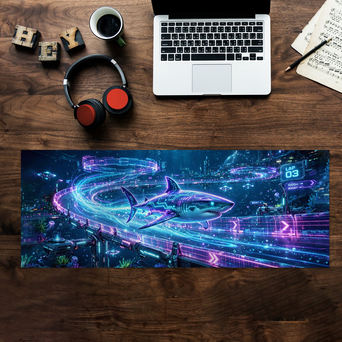 Electric Shark Desk Pad