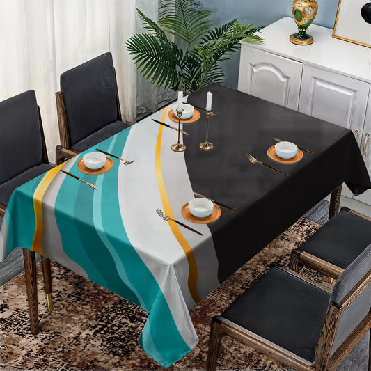 Elegant 3 D Teal Curved Rectangle Tablecloth