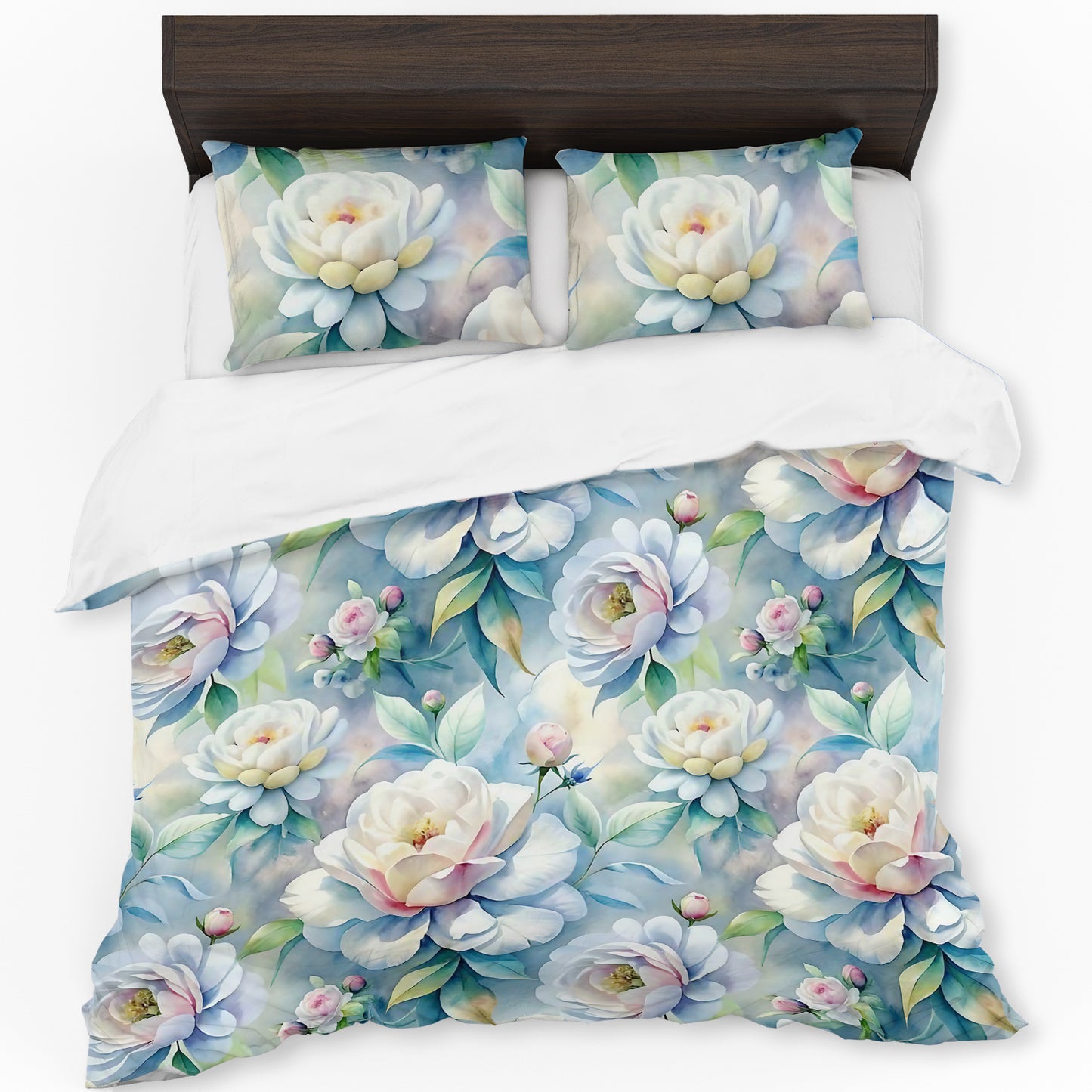 Elegant White Roses Duvet Cover Set