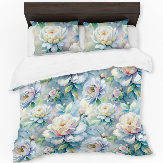 Elegant White Roses Duvet Cover Set