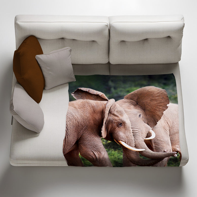 Elephant Bull Fight Light Weight Fleece Blanket By Fanie Heymans