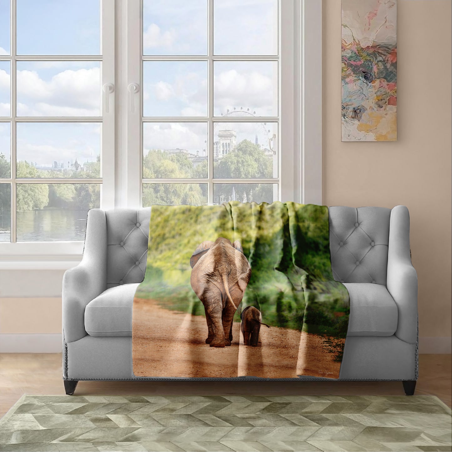 Elephant Mom And Calf Walking Away Light Weight Fleece Blanket by Fanie Heymans