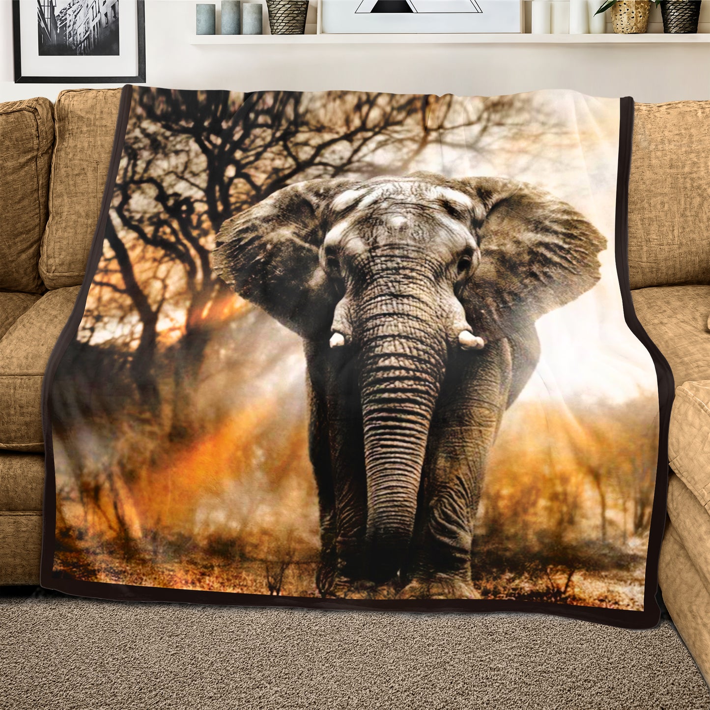 Elephant Sunset Light Weight Fleece