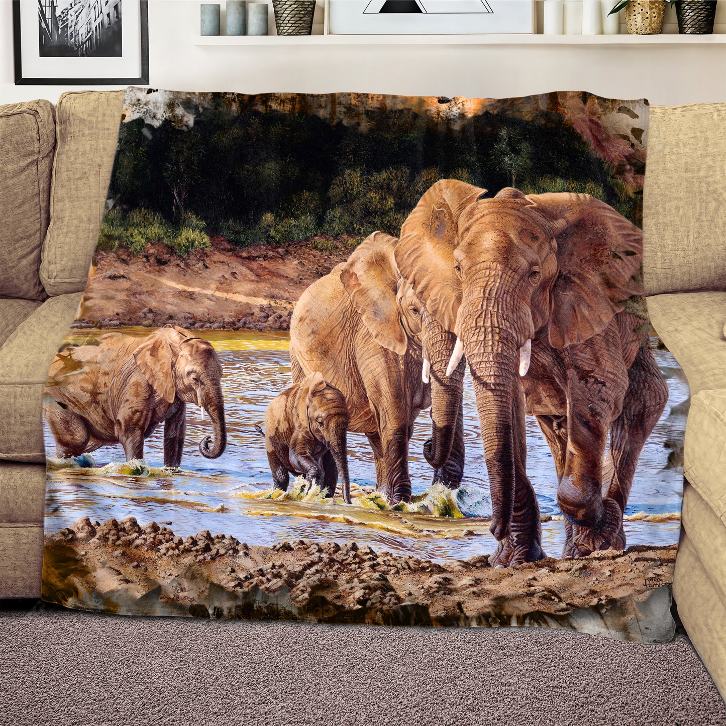 Elephants Light Weight Fleece Blanket By Delene Lambert