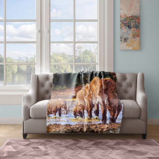 Elephants Light Weight Fleece Blanket By Delene Lambert