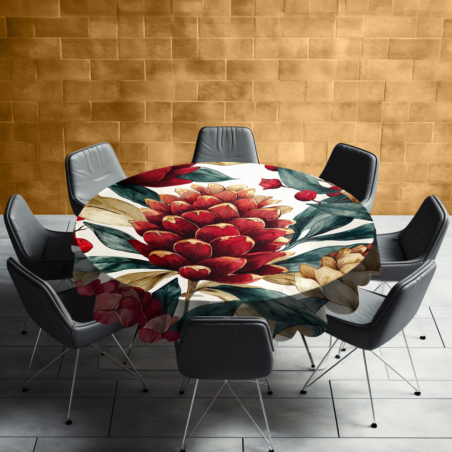 Ember Petal Bloom Round Tablecloth by Wikus Schalkwyk