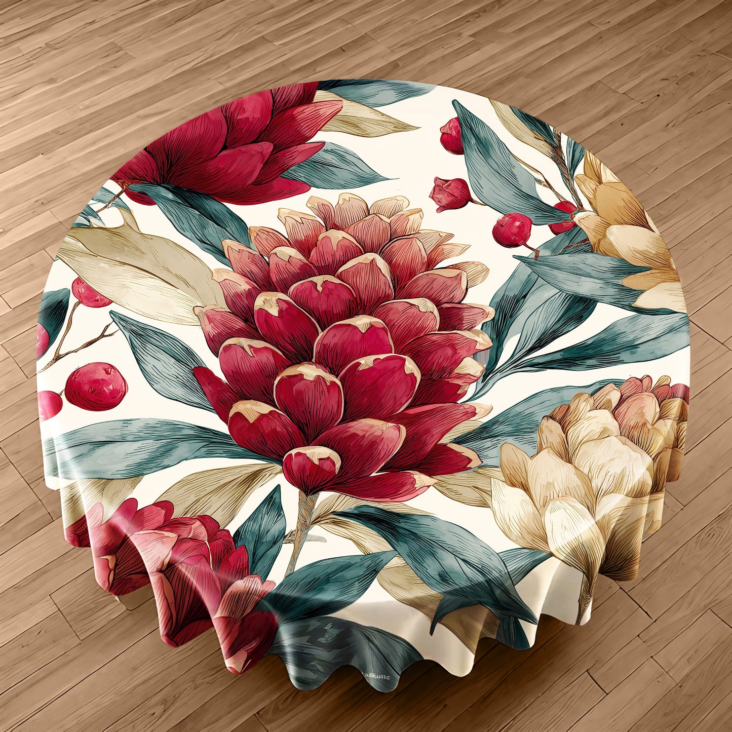 Ember Petal Bloom Round Tablecloth by Wikus Schalkwyk