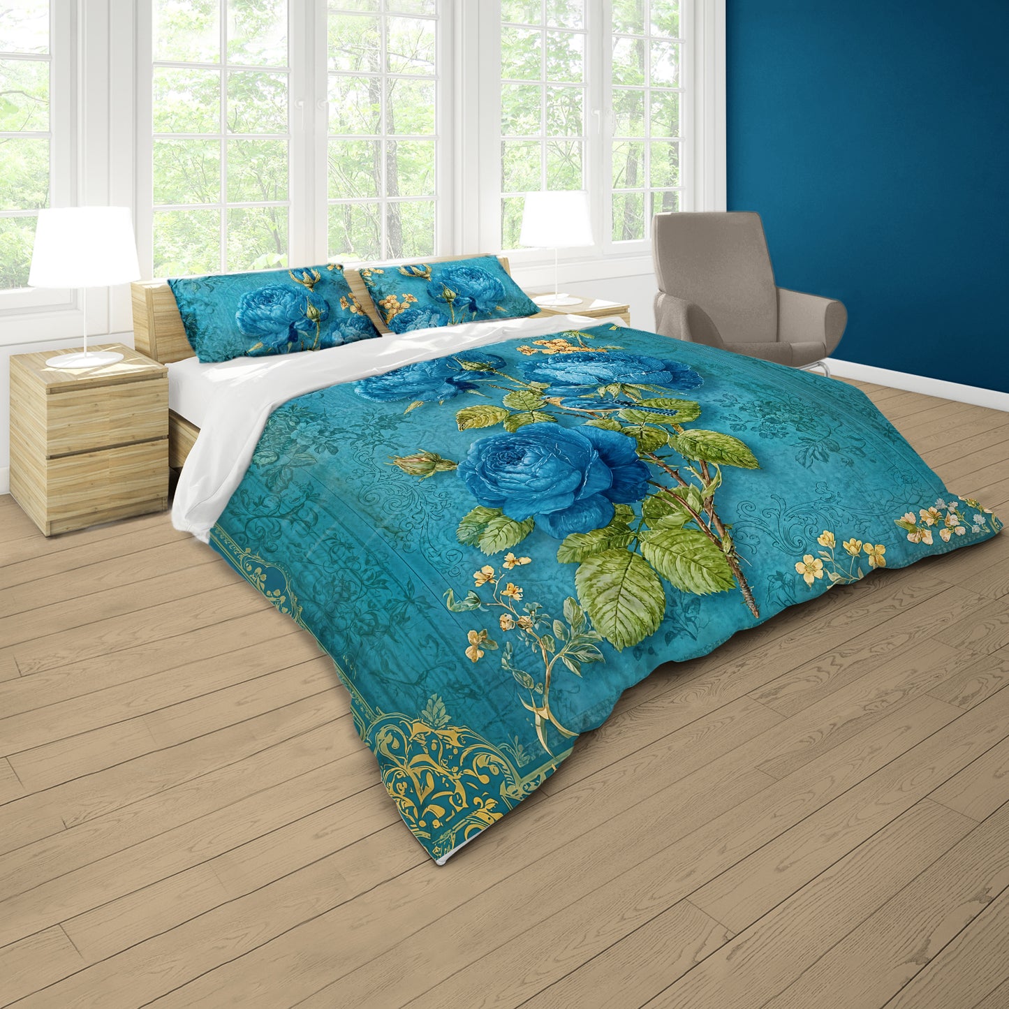 Emerald Rose Duvet Cover Set
