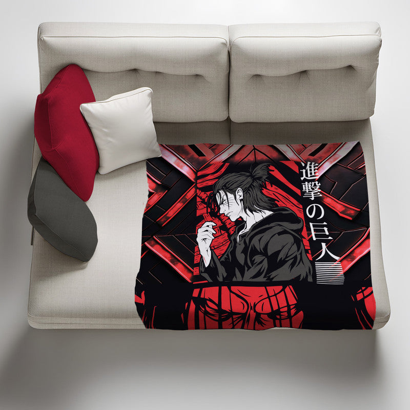 Eren Attack On Titan Red Light Weight Fleece Blanket