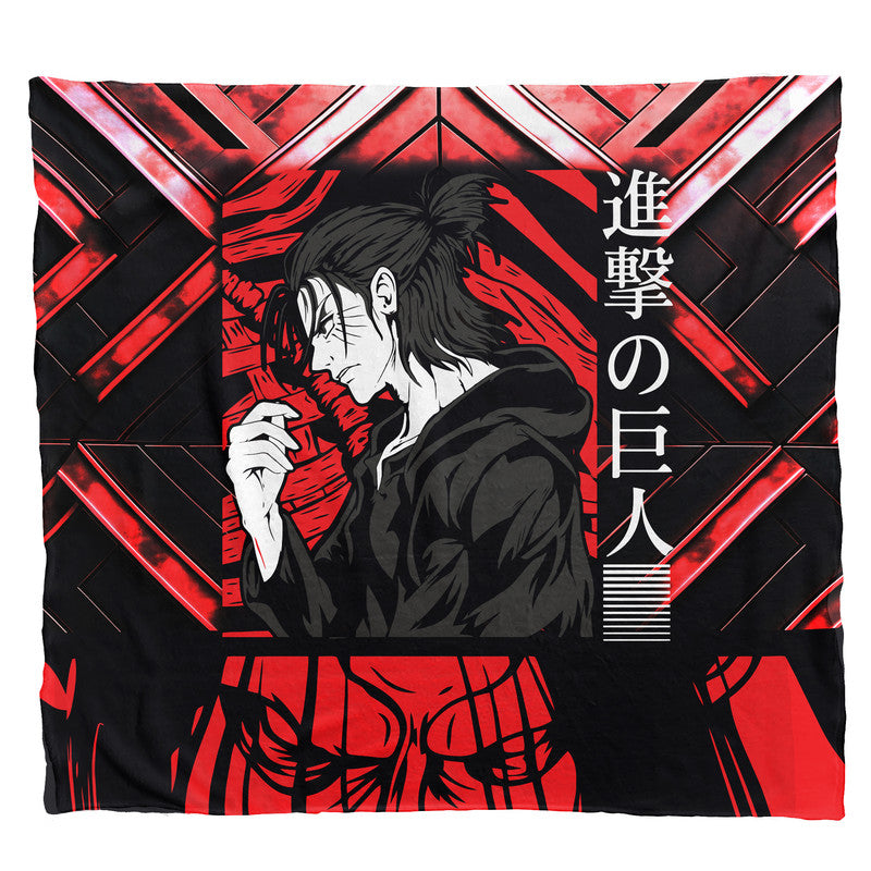 Eren Attack On Titan Red Light Weight Fleece Blanket