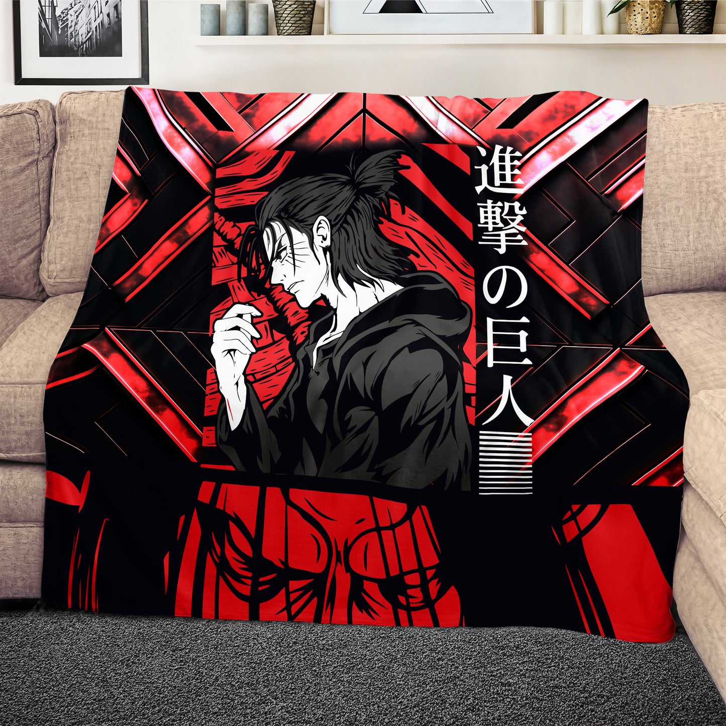 Eren Attack On Titan Red Light Weight Fleece Blanket