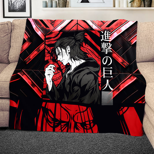 Eren Attack On Titan Red Light Weight Fleece Blanket