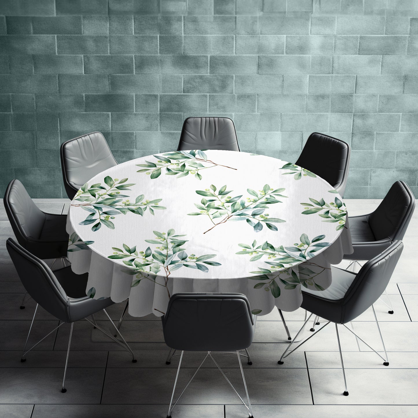 Eucalyptus on White Round Tablecloth by Mark van Vuuren