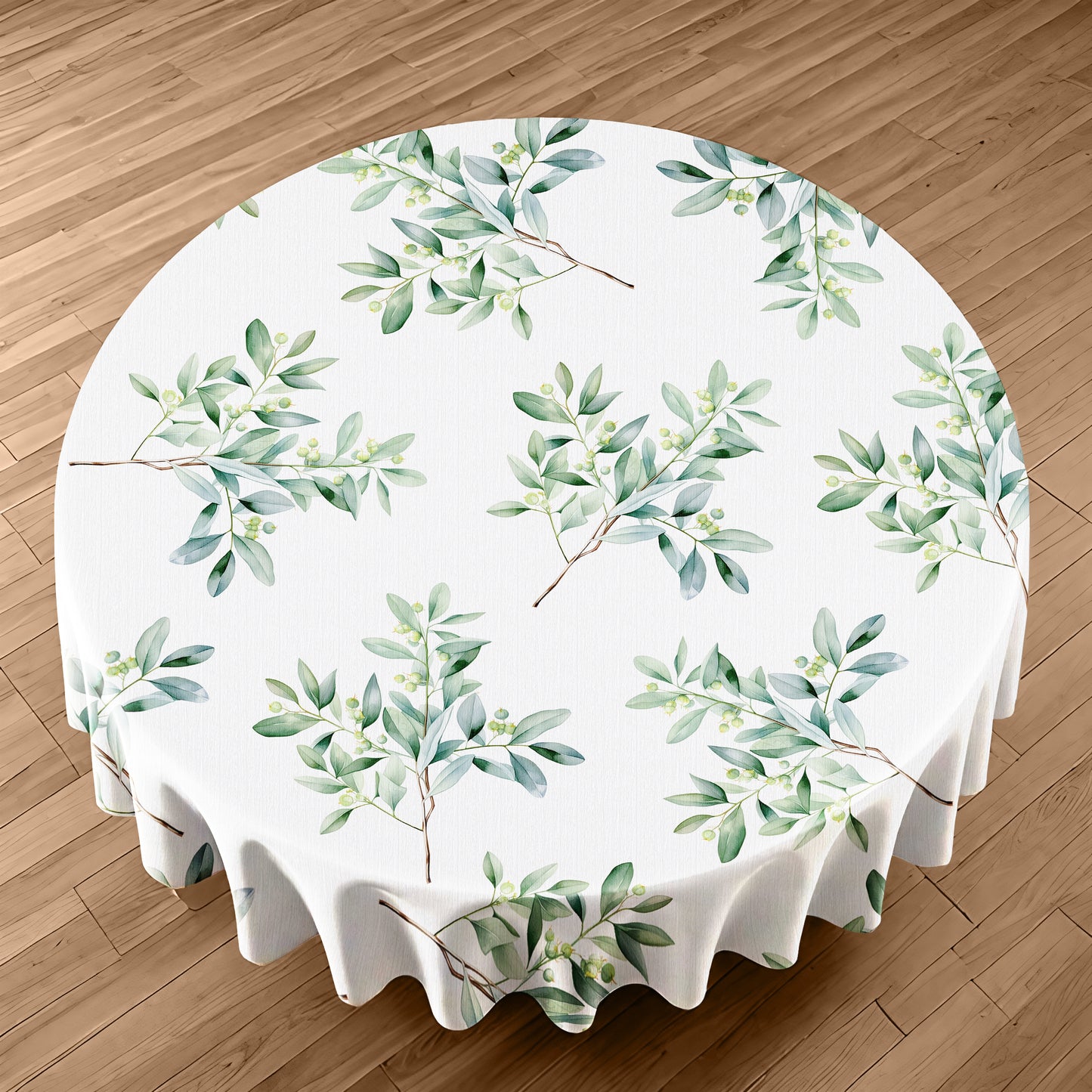 Eucalyptus on White Round Tablecloth by Mark van Vuuren