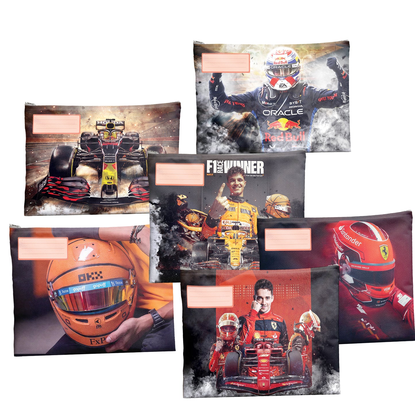 F1 Racer Subject Savvy Book Bags Set of 6