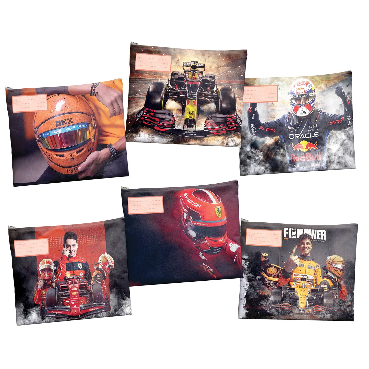 F1 Racer Subject Savvy Book Bags Set of 6
