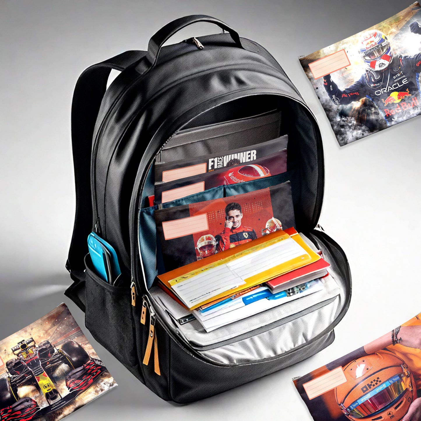 F1 Racer Subject Savvy Book Bags Set of 6