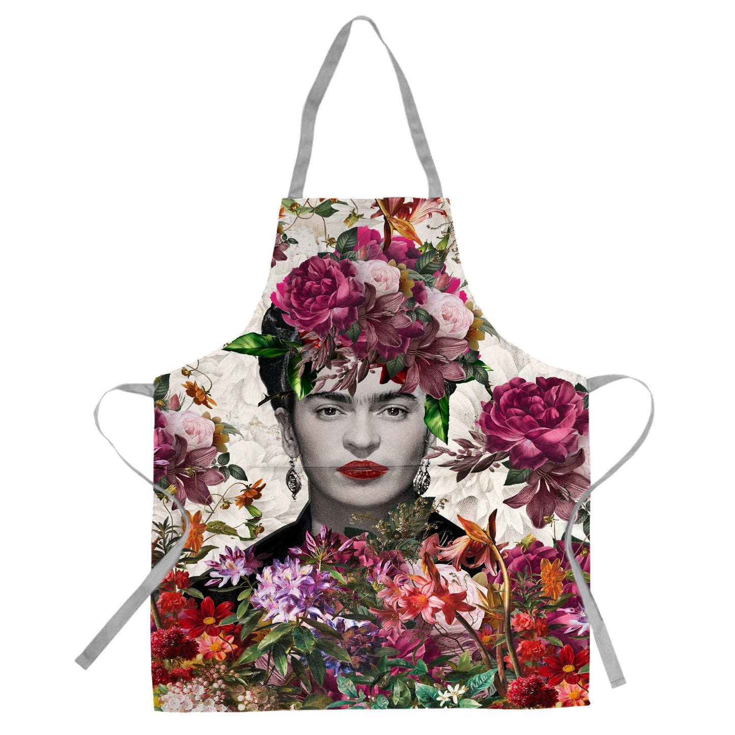 Bright Floral Frida Kahlo Medium Length Apron By Mark Van Vuuren