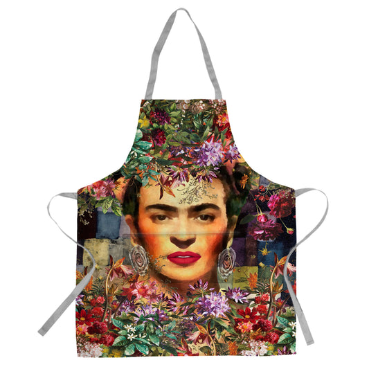 Frida Kahlo With Flower Frame Medium Length Apron By Mark Van Vuuren