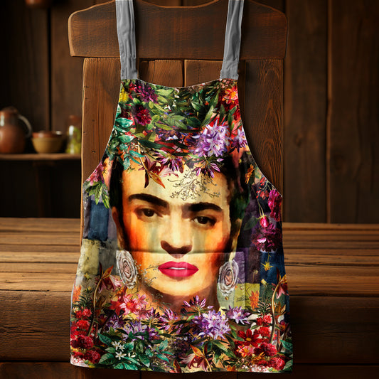 Frida Kahlo With Flower Frame Medium Length Apron By Mark Van Vuuren