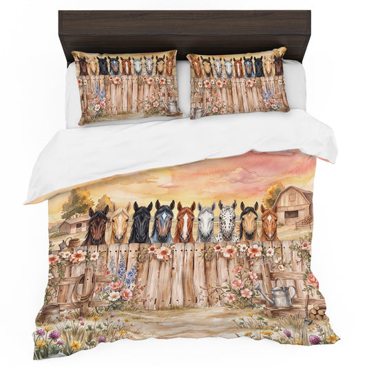 Farmhouse Horses Gathering Duvet Cover Set