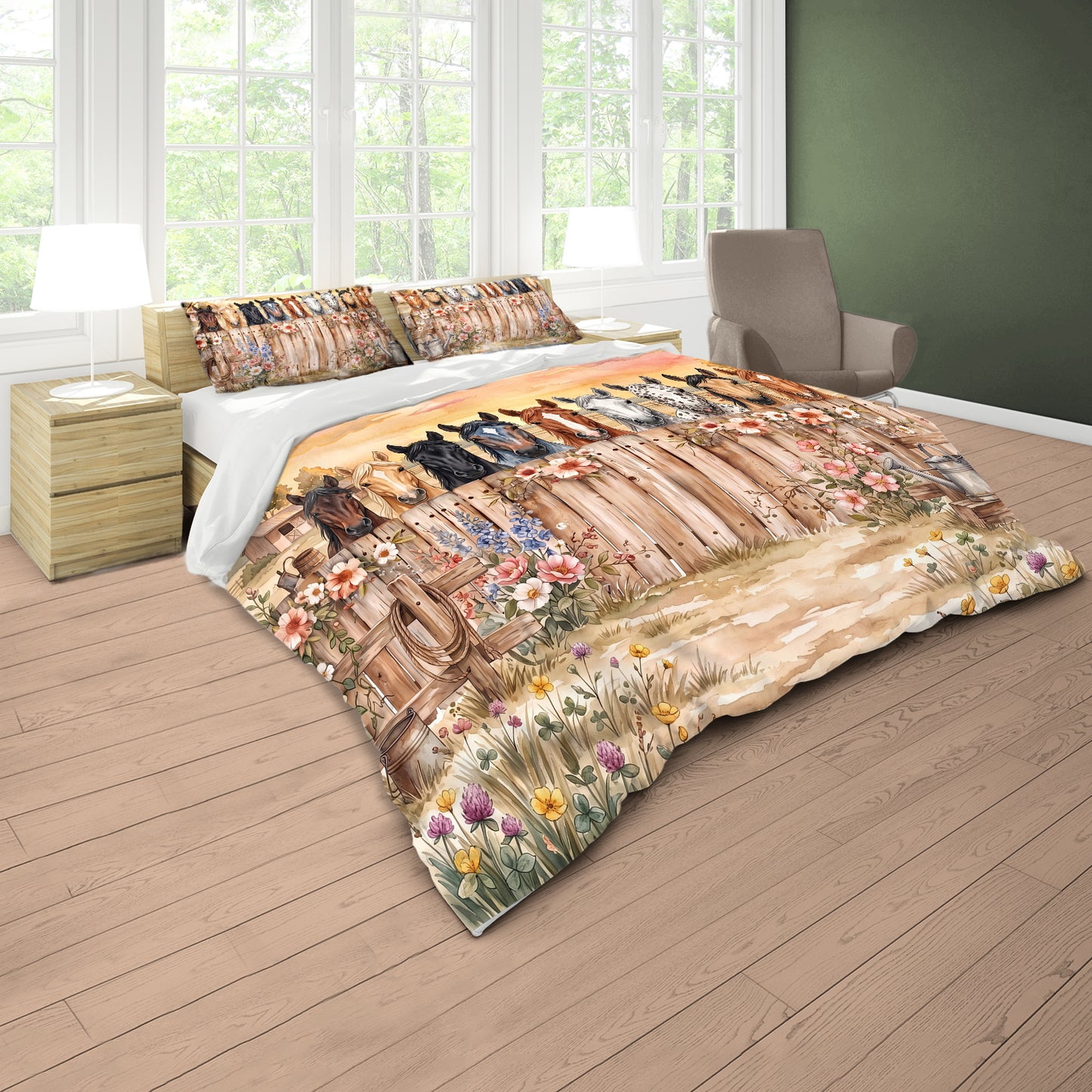 Farmhouse Horses Gathering Duvet Cover Set