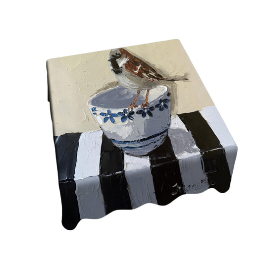 Feathers and Porcelain Square Tablecloth by Juanette Menderoi