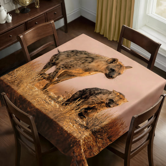 Female Hyena with Cub Square Tablecloth By Fanie Heymans