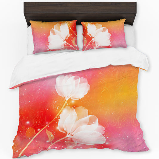 Fiery Pastel White Flowers Duvet Cover Set