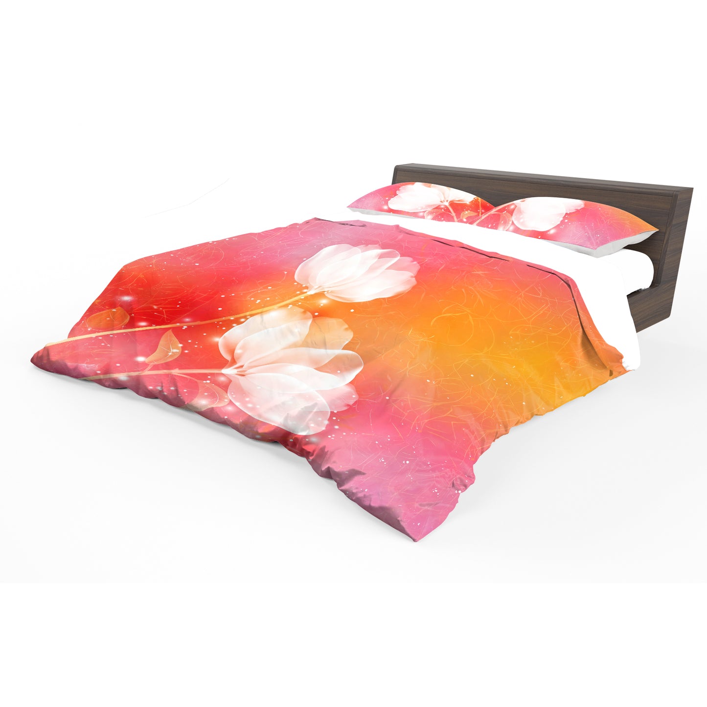 Fiery Pastel White Flowers Duvet Cover Set