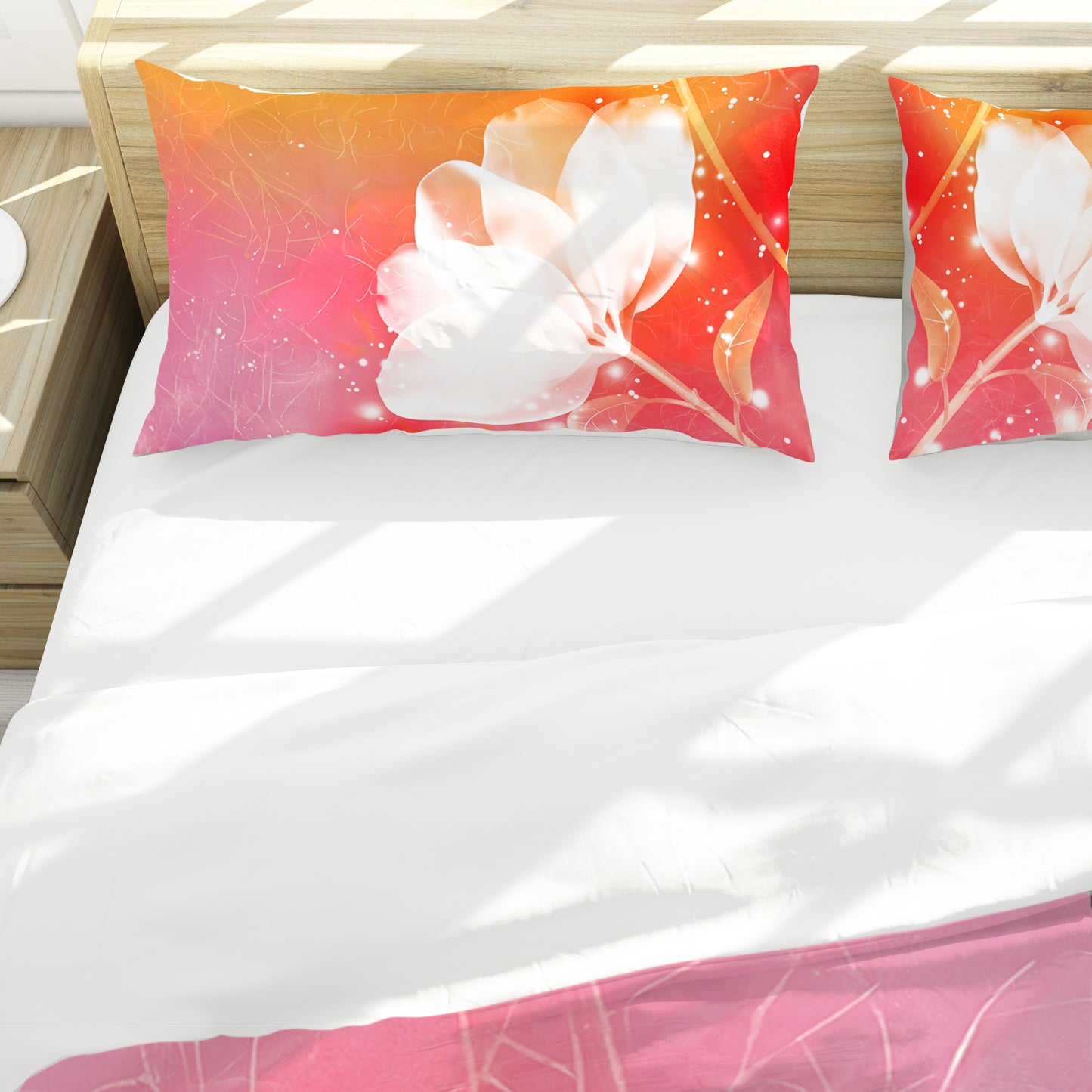 Fiery Pastel White Flowers Duvet Cover Set