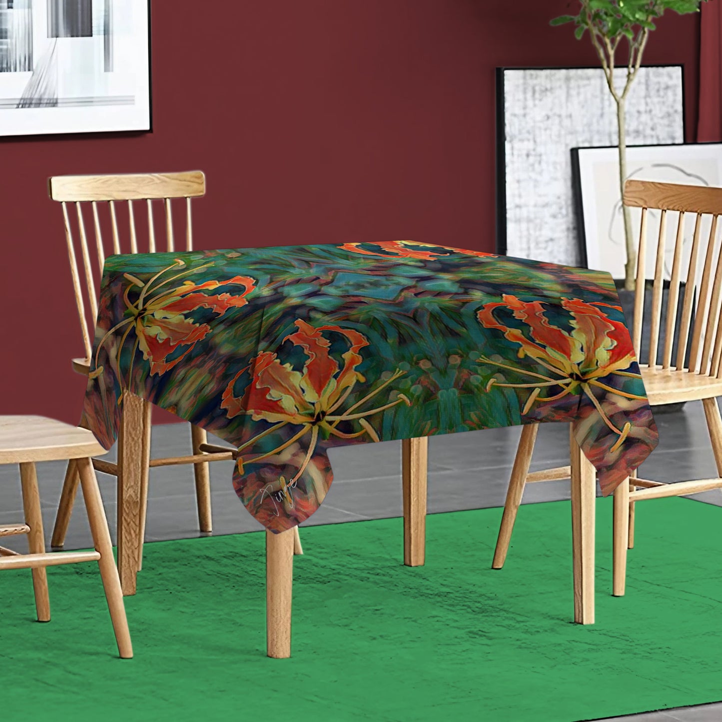 Flame Lily Large Pattern By Jinge Fifo Square Tablecloth