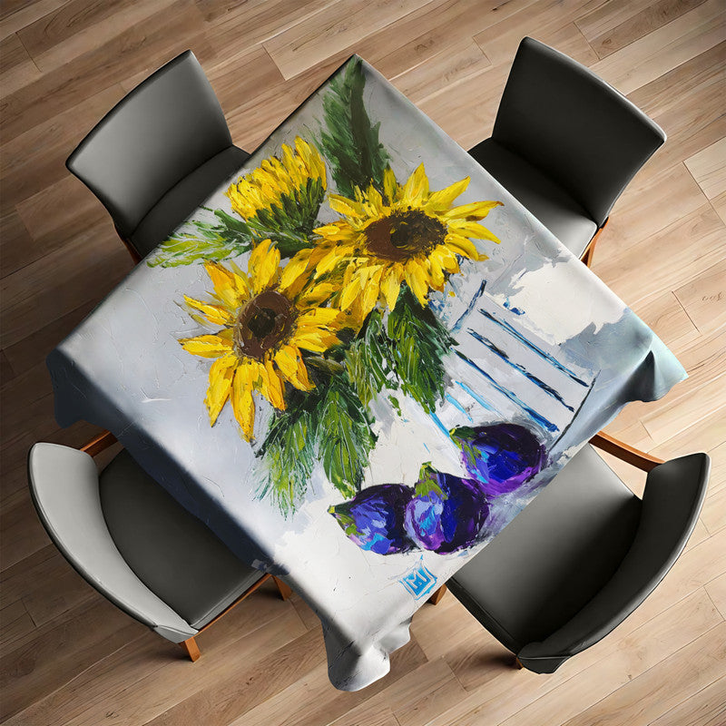 Fig s Beneath the Sunflower s Square Tablecloth by Juanette Menderoi