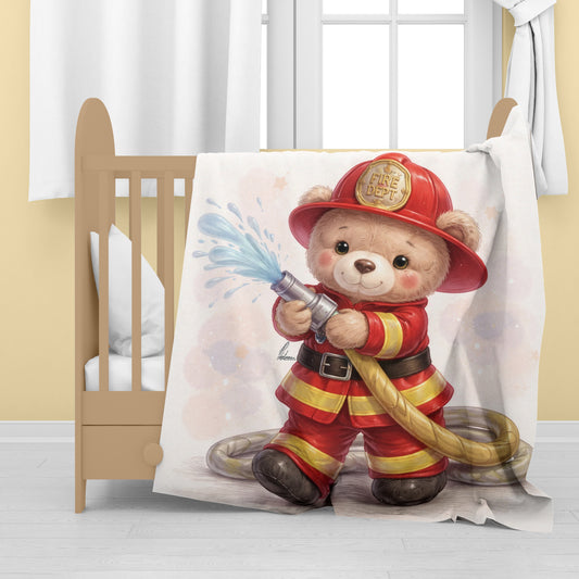 Firefighter Teddy Baby Fleece Blanket by Nathan Pieterse