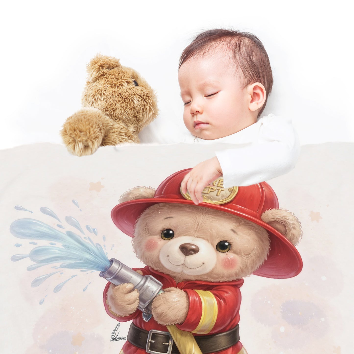 Firefighter Teddy Baby Fleece Blanket by Nathan Pieterse