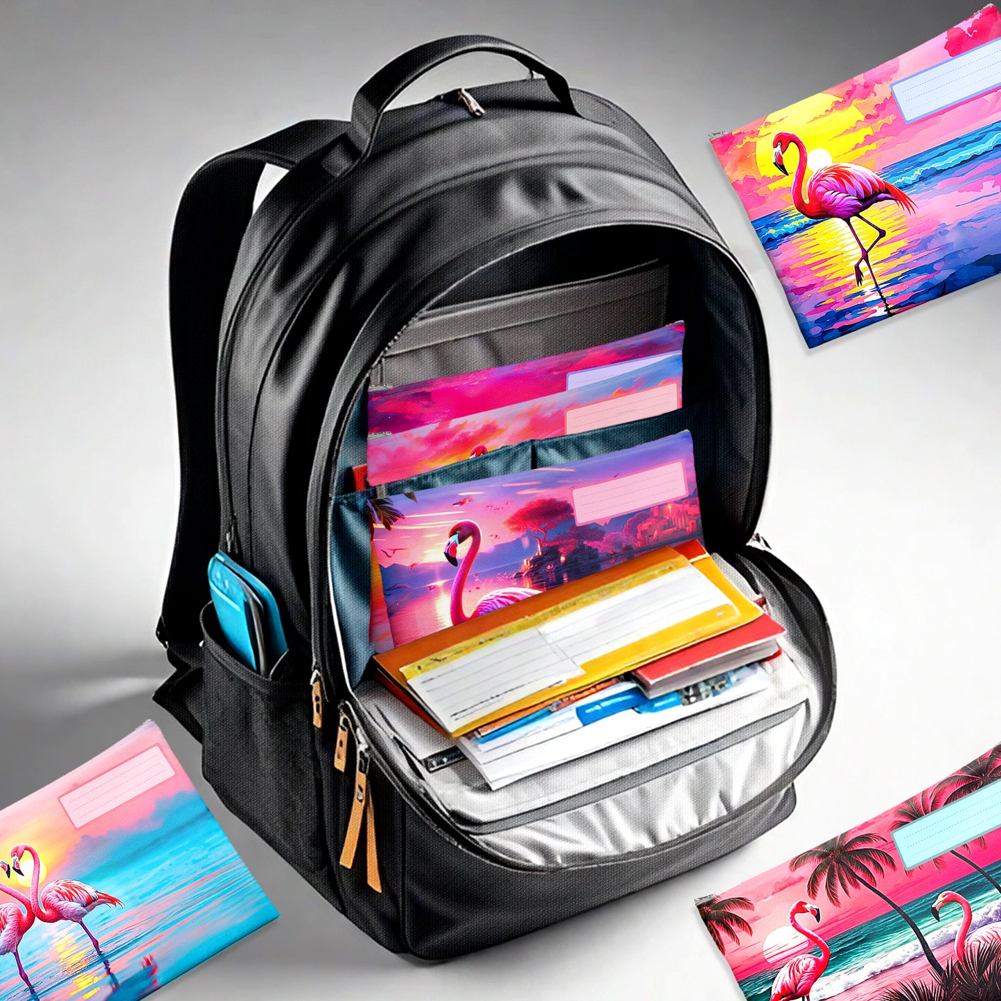 Flamingo Subject Savvy Book Bags Set of 6