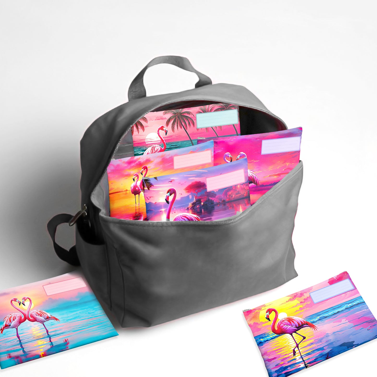 Flamingo Subject Savvy Book Bags Set of 6