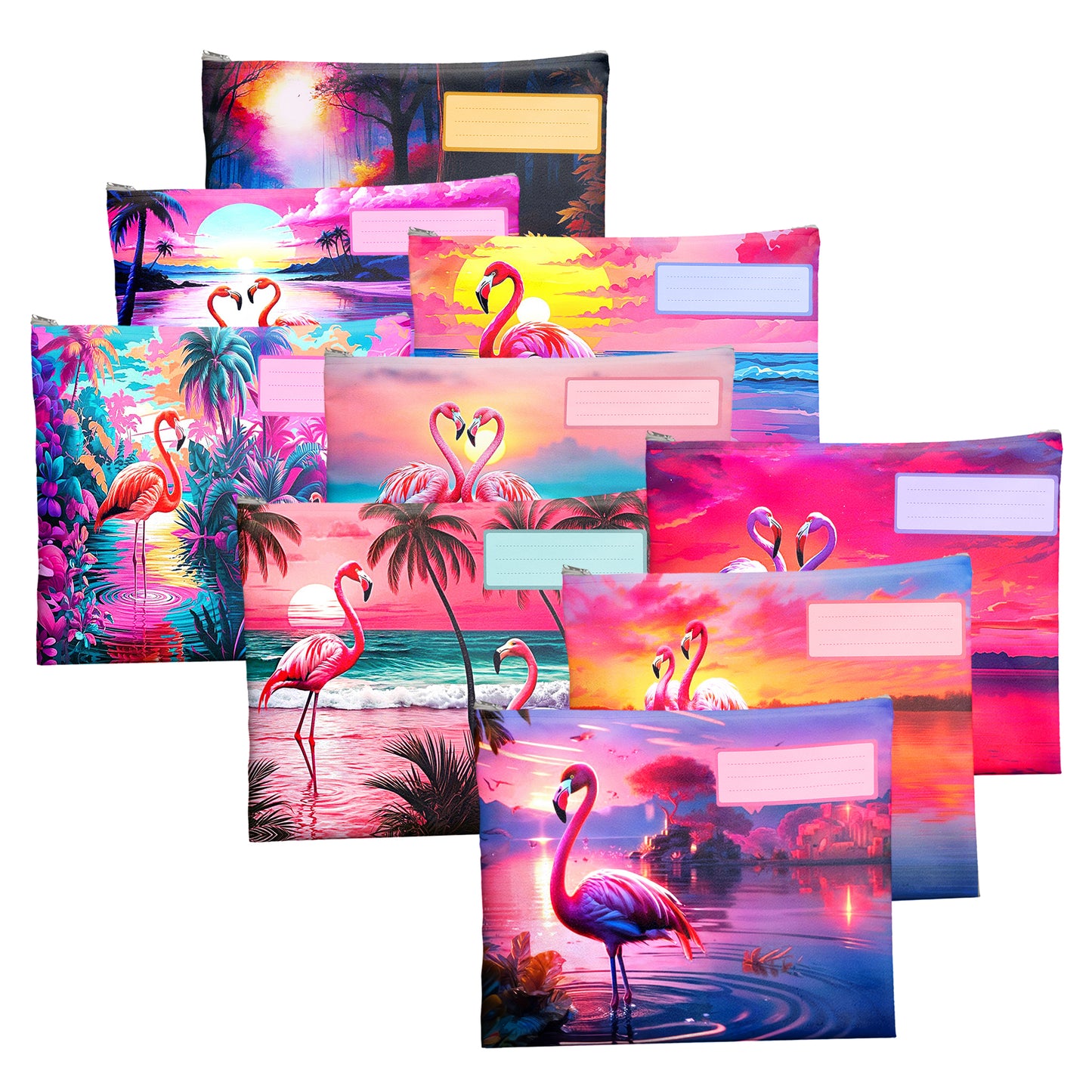 Flamingo Subject Savvy Book Bags Set of 9